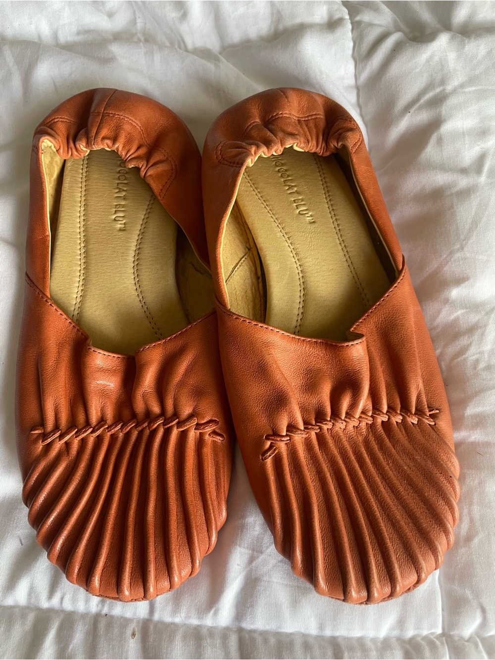Chocolat Blu Gathered Ballet Flats in Burnt Orange